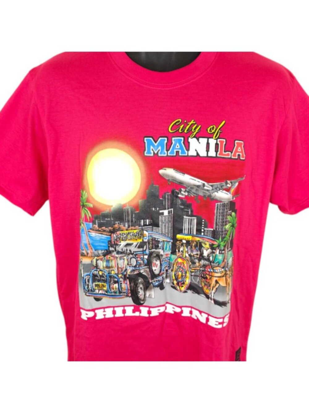 Manila T Shirt Mens Size Large Pink Philippines Hand Painted Travel Destination